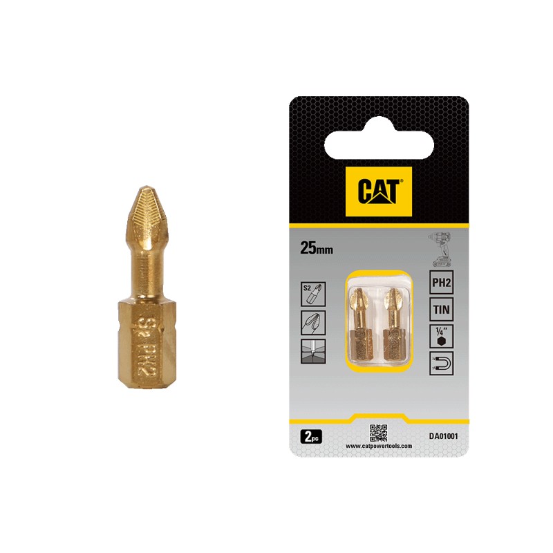 CAT 25mm Diamond Tip Torsion Screwdriver Bits PH2 Pack2