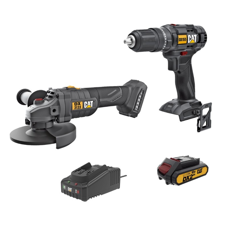CAT Drill 13mm & Grinder 115mm Tool Set 1 x 2A.h battery + Charger