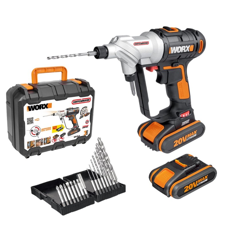 WORX Switchdriver Battery Powered Drill 20V | no: 0-400/0/1500/min | 6.35mm | Kit